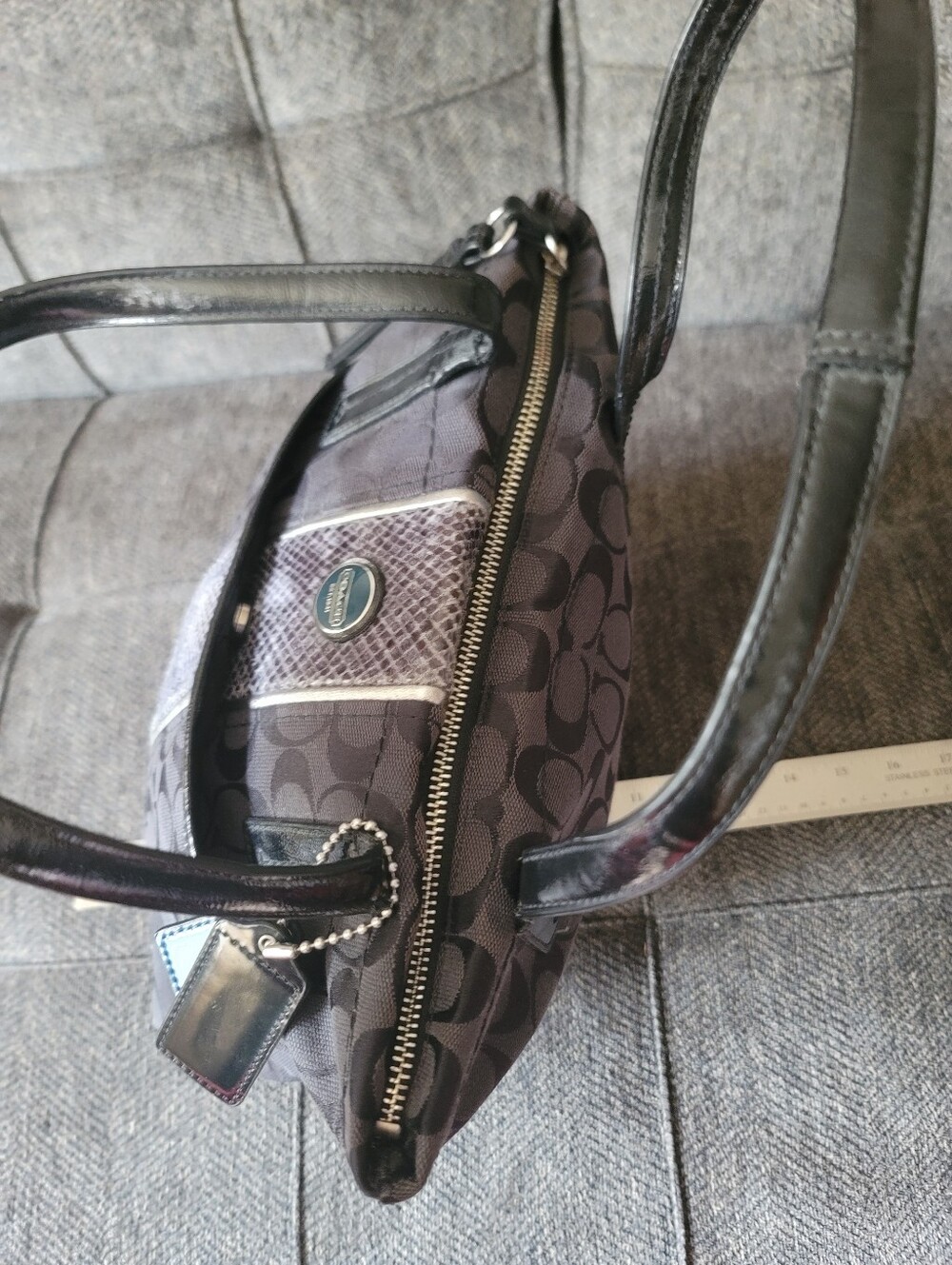 Coach Signature Python Stripe Tote - Picture 9 of 15